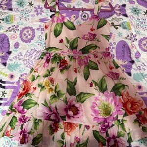 Vibrant Floral Dress with Pink and Green